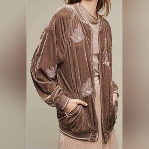 HEI HEI x Anthropologie Women's West End Velvet Bomber Jacket, XS (Oversized)